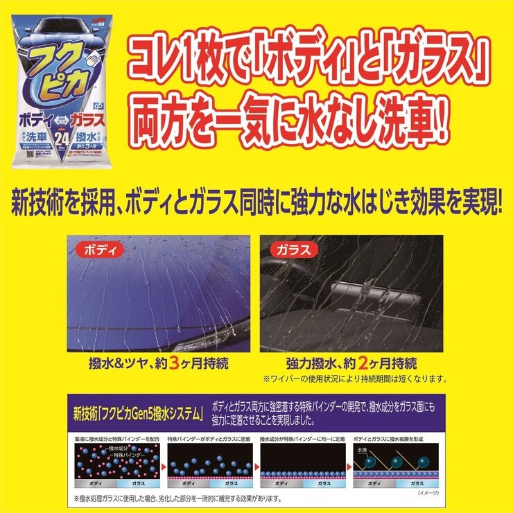 ソフト99 フクピカ Gen5 24枚入り x 3 水なし洗車 ボディ ガラス 同時仕上げ ウェットシート