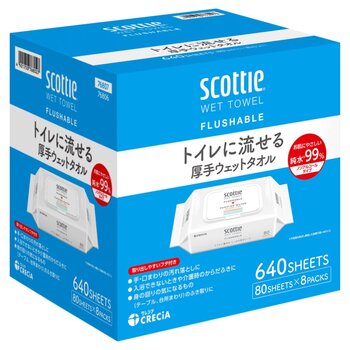 スコッティ トイレに流せる厚手ウェットタオル 80枚×8袋