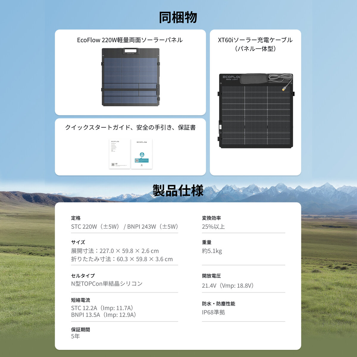 Ecoflow（エコフロー）220W 軽量両面ソーラーパネル EFSOLARLIGHT220W-P-D-XT-4