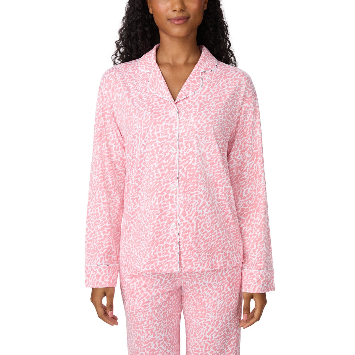 DKNY レディース ノッチカラー長袖パジャマ ライトピンクストライプ XL