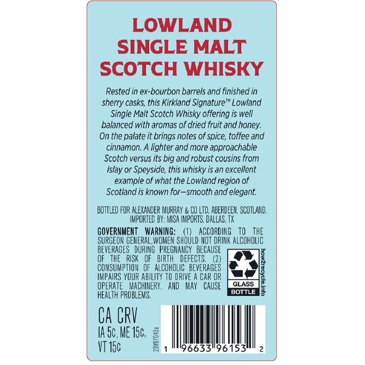 カークランド シグネチャー ローランド シングルモルト スコッチ ウイスキー 750 ml カークランド シグネチャー ローランド シングルモルト スコッチ ウイスキー 750 ml