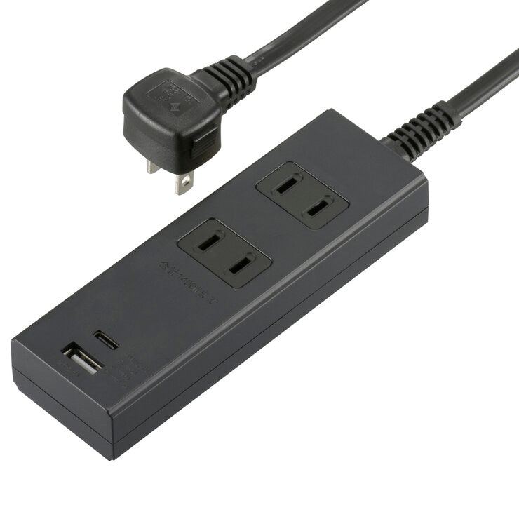 オーム電機 2口 PD対応USBポート付きタップ 　2m ブラック HS-TU22PD23-K
