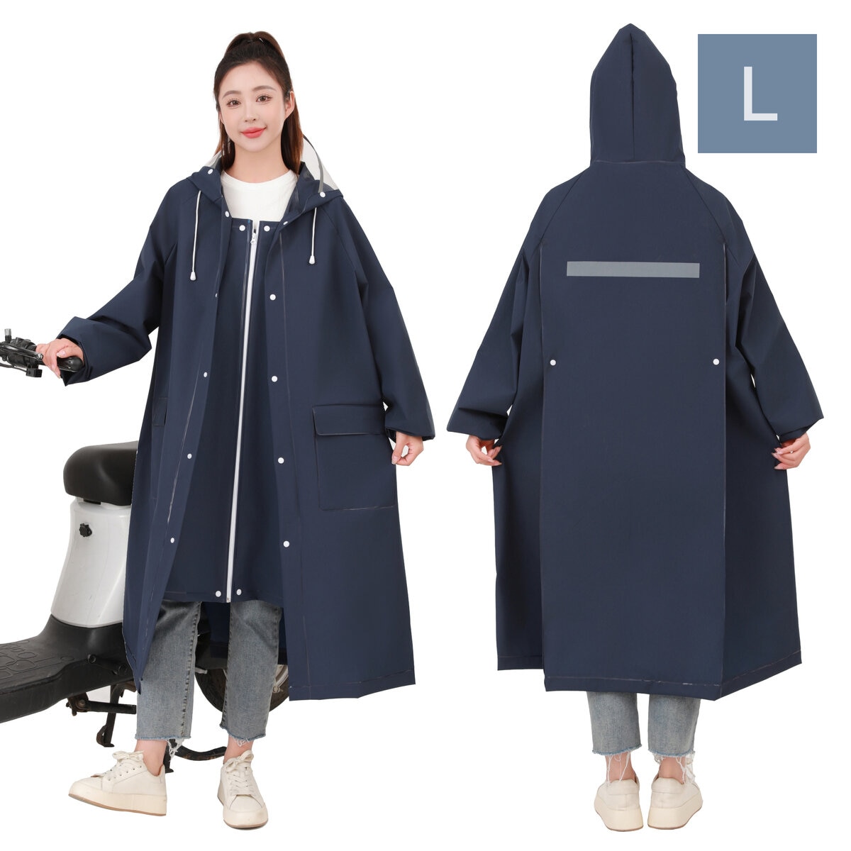 【新品】TOCCA ネイビー系　レインコート フード付きLサイズ トッカ TOCCA 【撥水＆洗える！】ENVELOPE コート （ブラック系