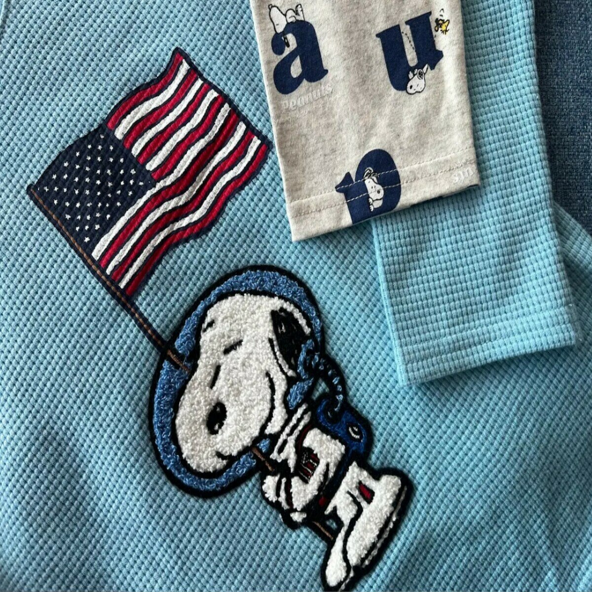 スヌーピー キッズ 長袖 2枚組 / ブルー x アルファベット 110cm