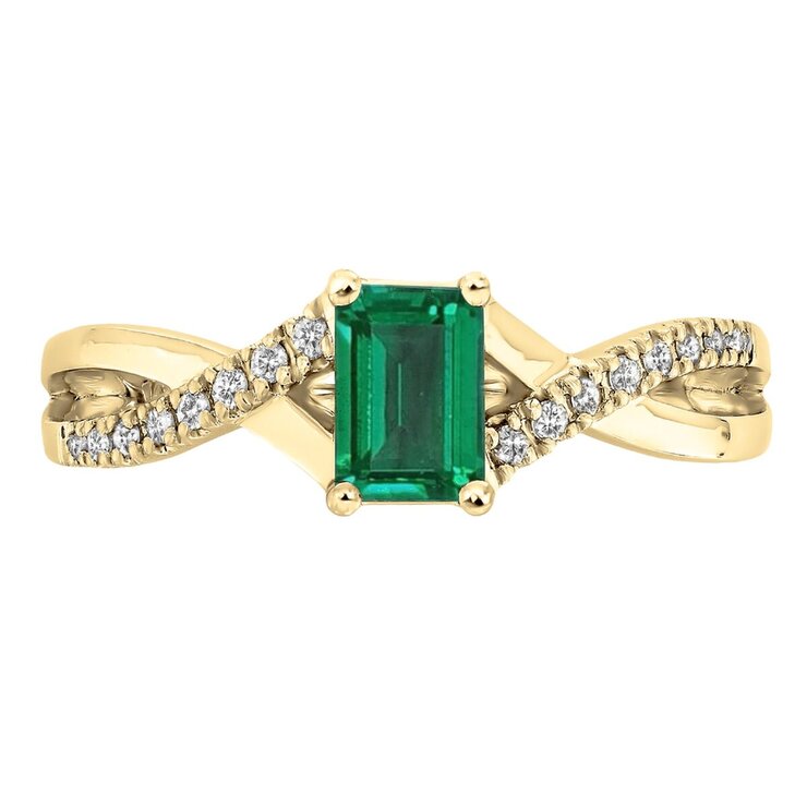 18K イエローゴールド 0.1カラットダイヤモンド&合成エメラルド リング 18K イエローゴールド 0.1カラットダイヤモンド&合成エメラルド リング