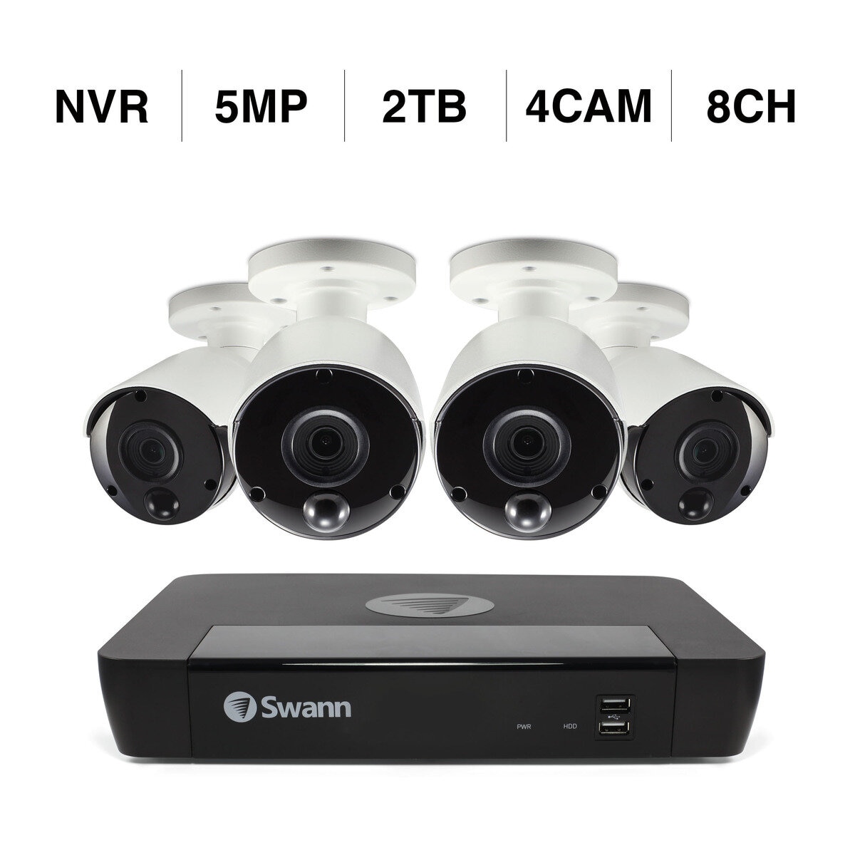 Swann 8CH 4K NVRシステム 2TB 5MPカメラ 4台セット