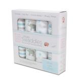 スワドルデザイン おくるみセット4枚組 ストライプ/エレファント/スター ＆ ドット/スター (パステルブルー)