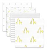 スワドルデザイン おくるみセット4枚組 ドット/ジラフ/スター ＆ ムーン/ストライプ (パステルイエロー)