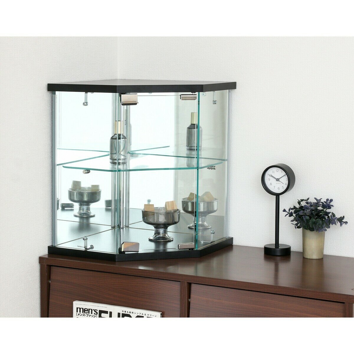 卓上ガラスコレクションケース コーナー ブラック