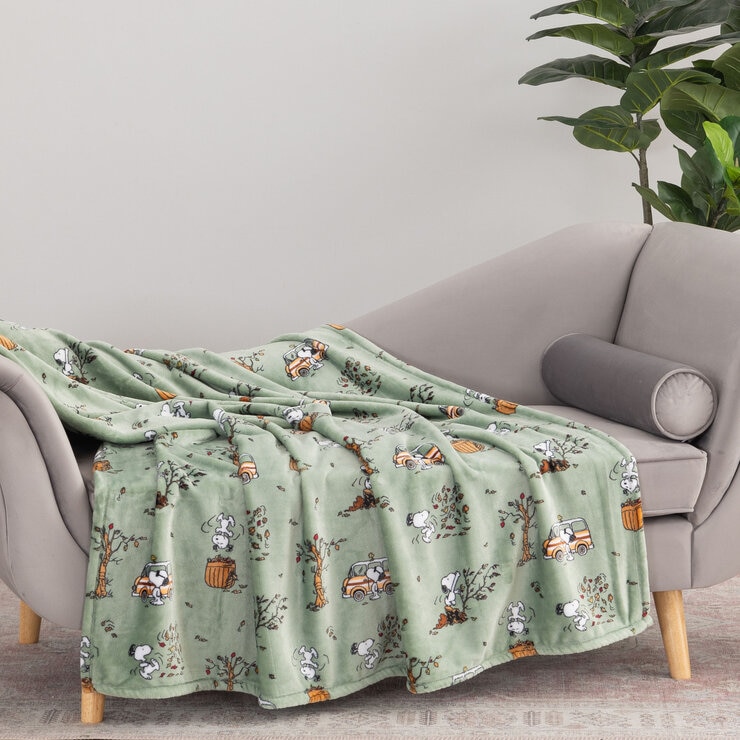 スヌーピー 大判ひざ掛け 152cm x 177cm グリーン