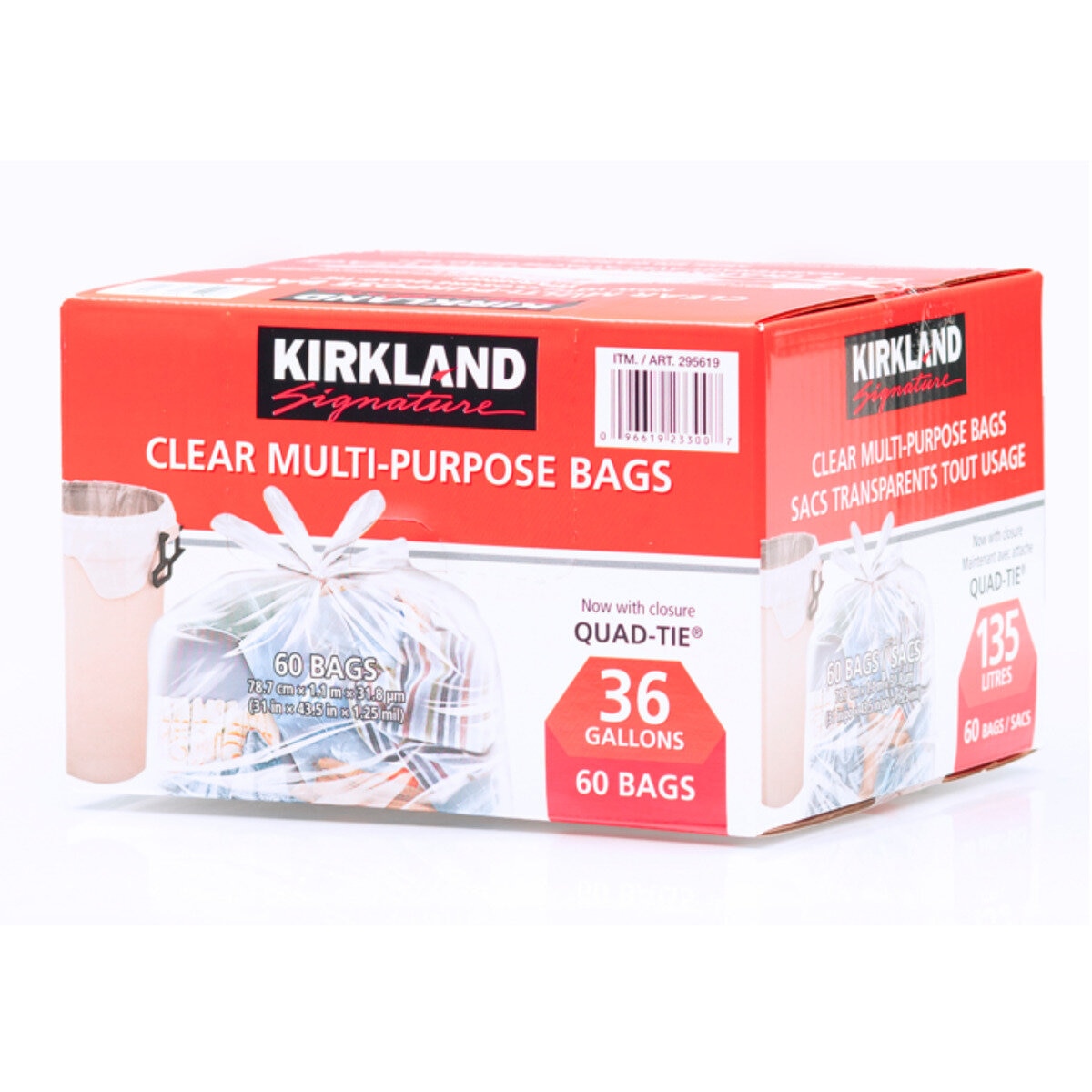 Kirkland Signature Clear Garbage Bags 31 X 43.5, 60 bags