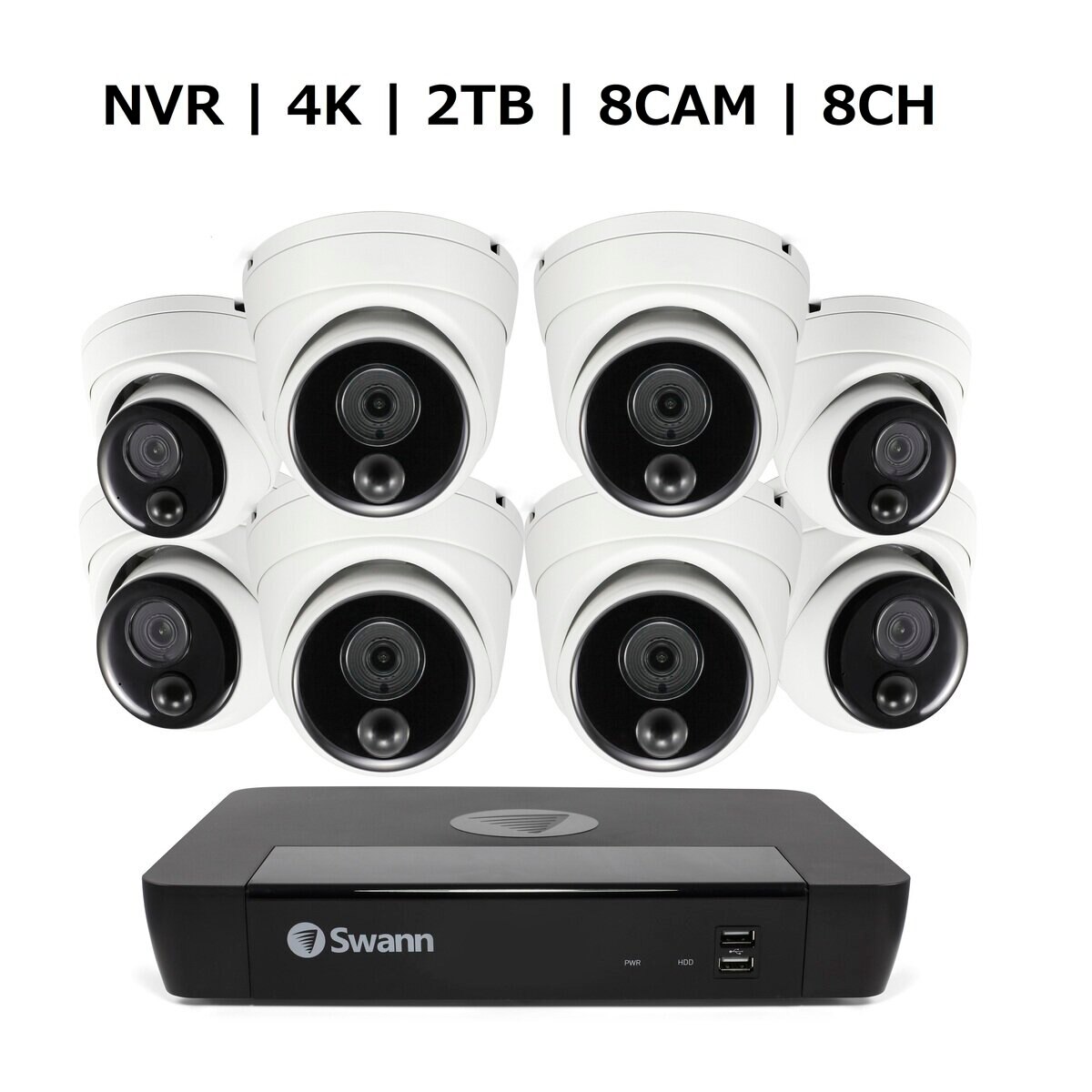 Swann 8CH 4K NVRシステム 2TB 4K 顔認識 ドームカメラ 8台セット