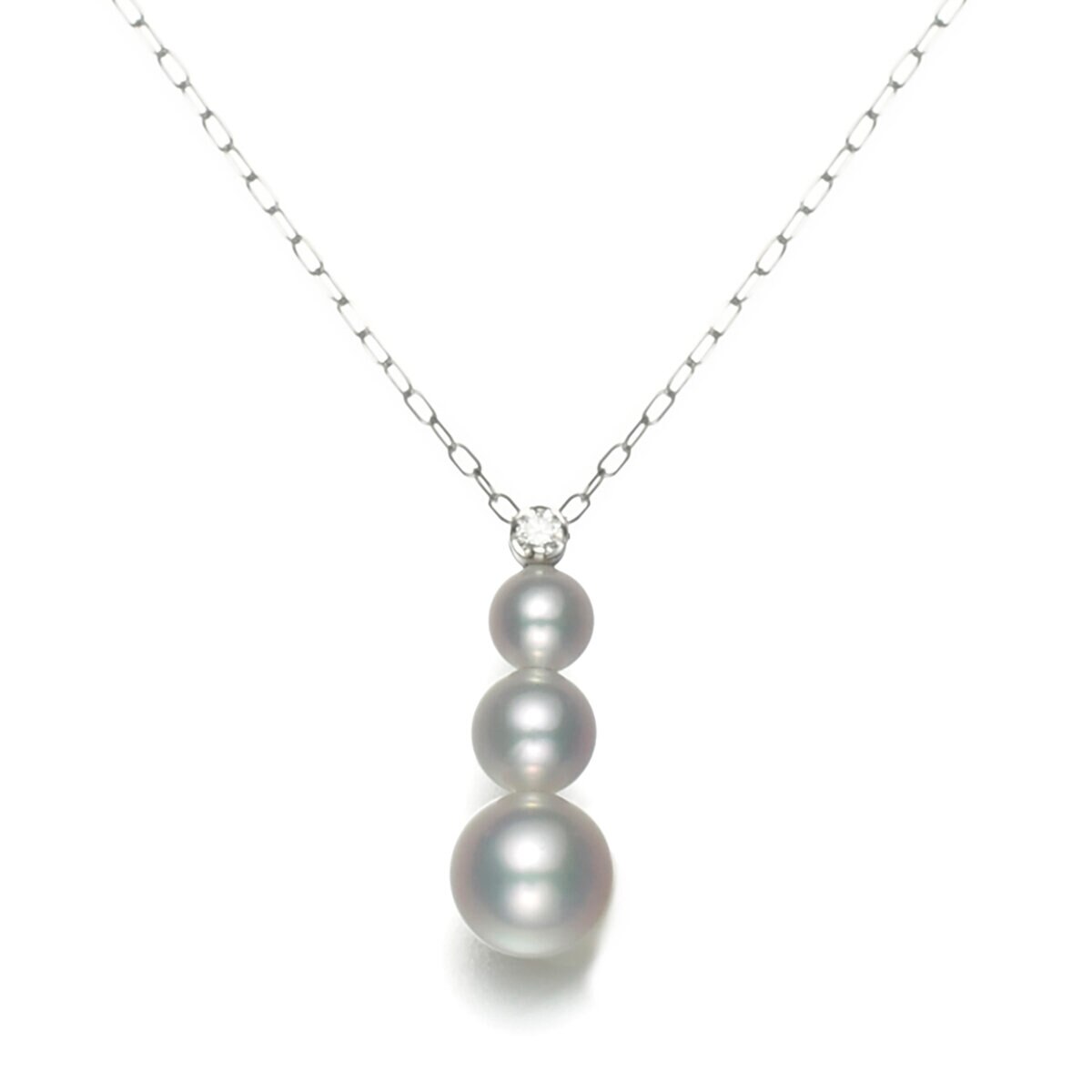18K ホワイトゴールド あこやパール & ダイヤモンド 0.03カラット ネックレス