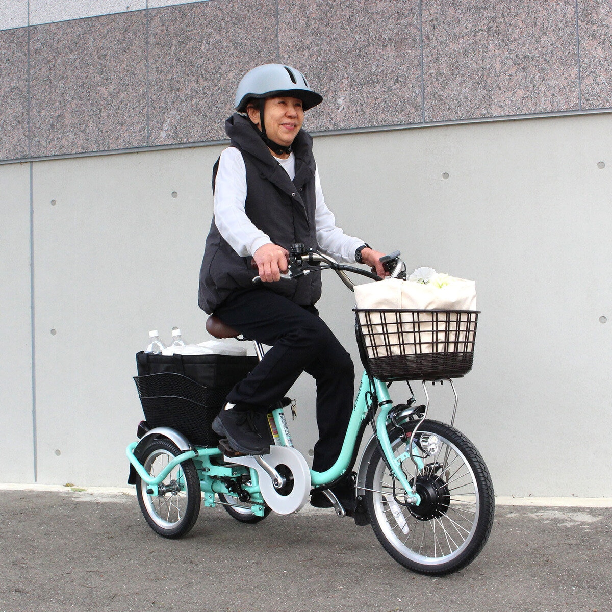 MIMUGO ノーパンク ロータイプ 電動アシスト三輪自転車 GR ライトグリーン