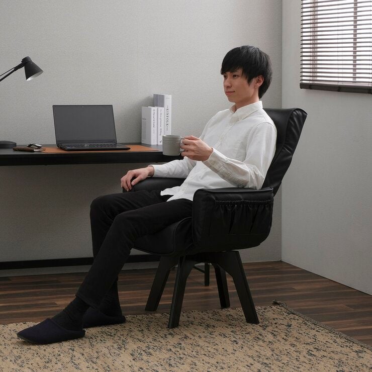 アイリスオーヤマ 回転合皮チェア ブラック アイリスオーヤマ 回転合皮チェア ブラック