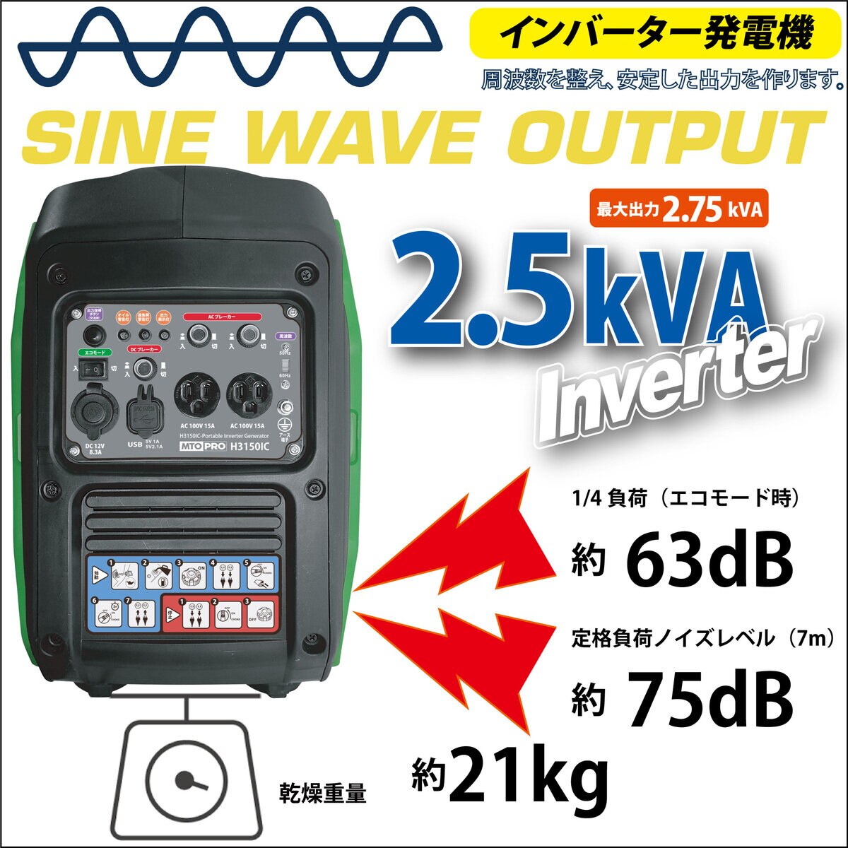 MUSASHI インバーター発電機 50/60Hz 共用 H3150IC | Costco Japan