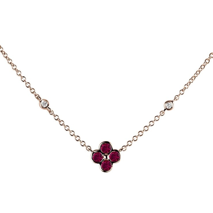 18K Rose Gold 0.04CTW Diamond Quatrefoil Ruby Pendant 18K Rose Gold 0.04CTW Diamond Quatrefoil Ruby Pendant