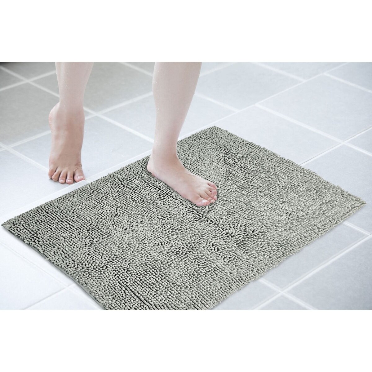 シェニール 吸水マイクロファイバー バスマット 60cm x 90cm グレー