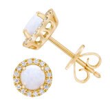 14K イエローゴールド 0.12カラット ダイヤモンド / オパール ピアス