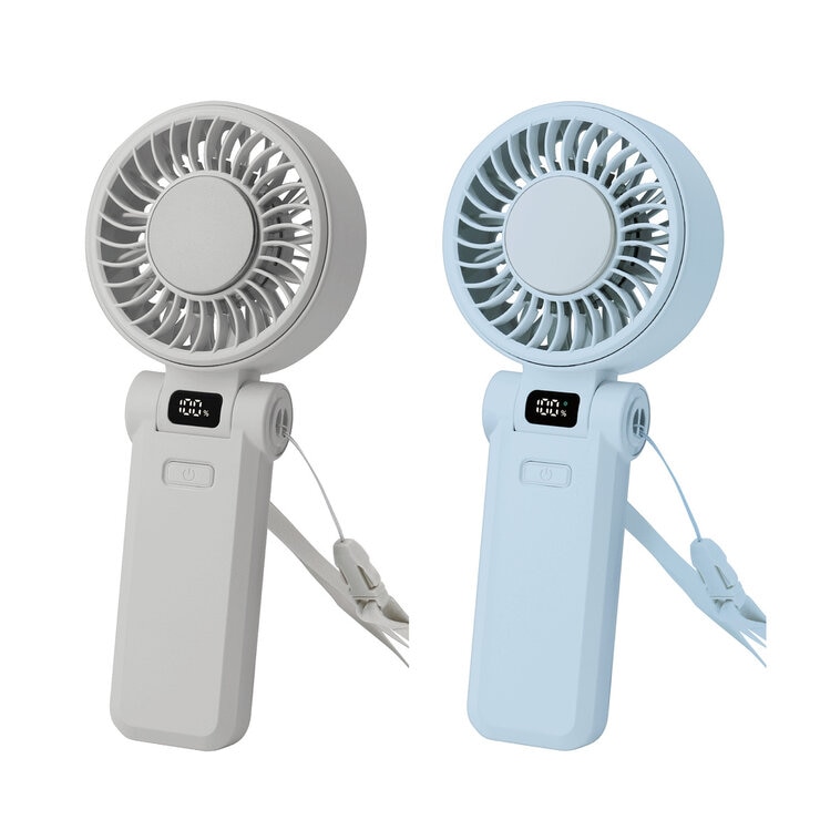 Seena ディスプレイ付 ハンディファン 2個セット グレイ×エアリーブルー Seena ディスプレイ付 ハンディファン 2個セット グレイ×エアリーブルー