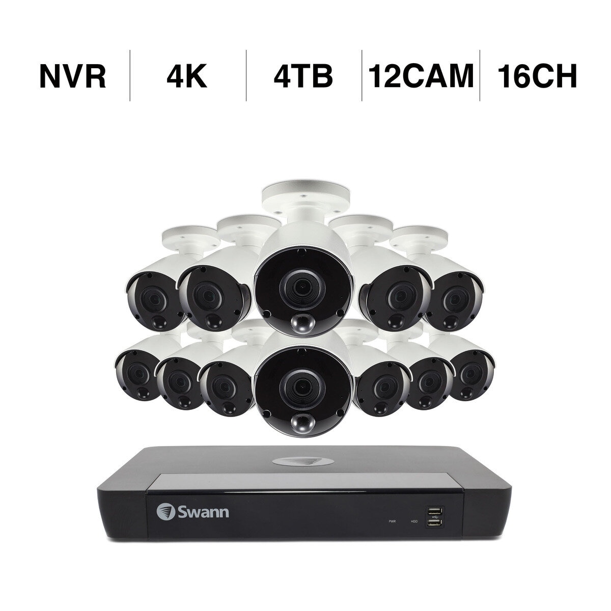 Swann（スワン）16CH 4K NVRシステム 4TB 4Kカメラ 12台セット