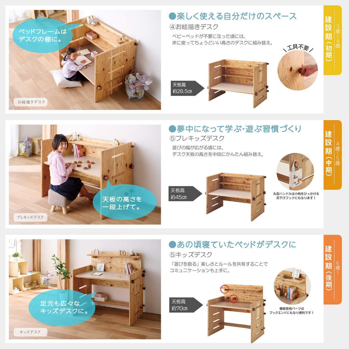 つむぎ 123セット ベビーベッド・キッズデスク HGTS2023