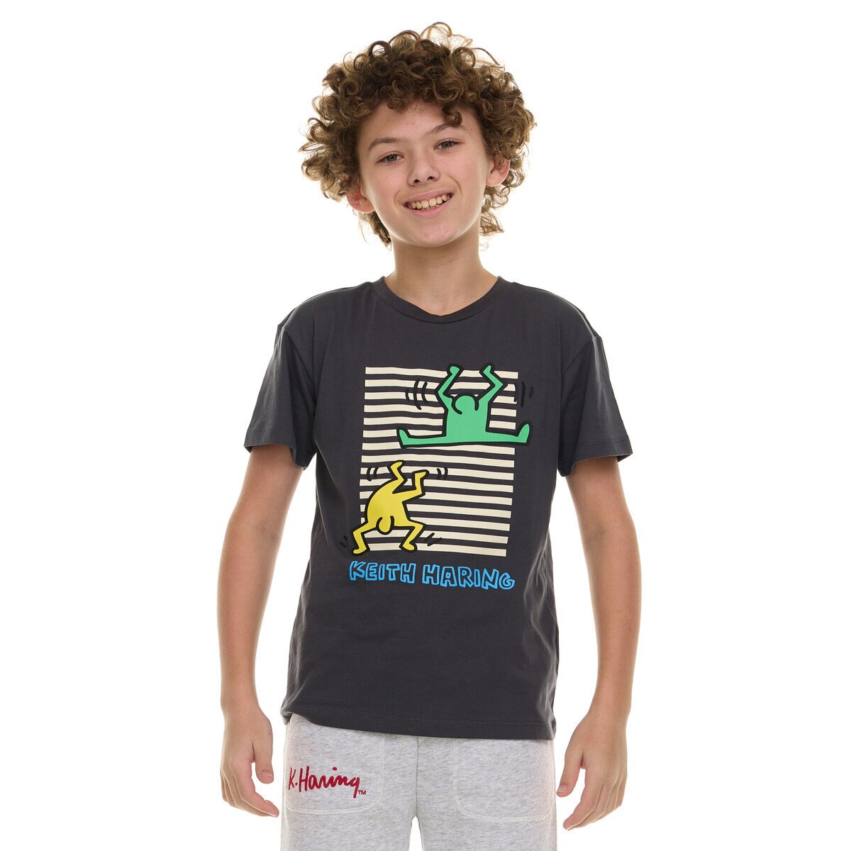 キース ヘリング キッズ 半袖 Tシャツ 3枚組 チャコール/ストライプ/フェイドネイビー XXL