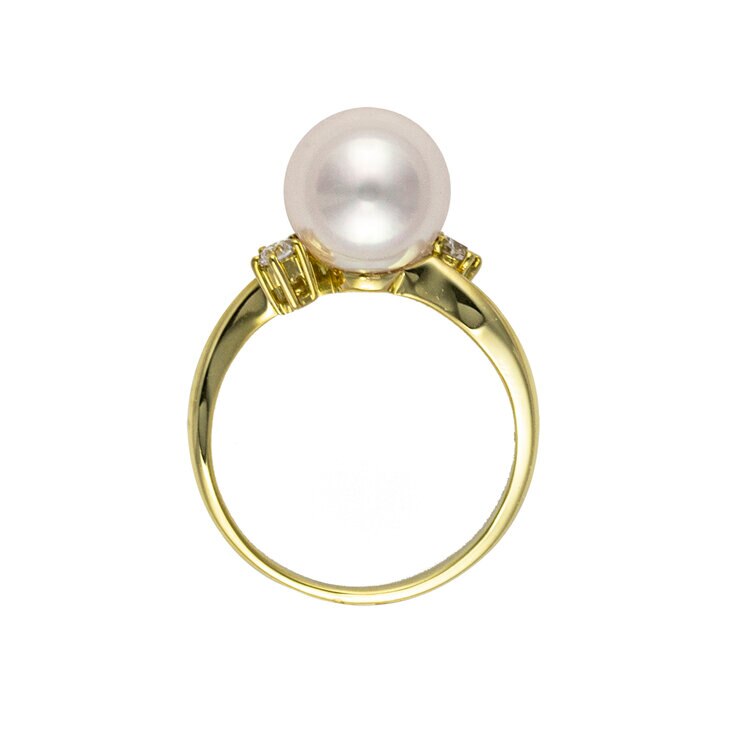 18K イエローゴールド あこや パール 9.0mm & ダイヤモンド0.1カラット リング 18K イエローゴールド あこや パール 9.0mm & ダイヤモンド0.1カラット リング