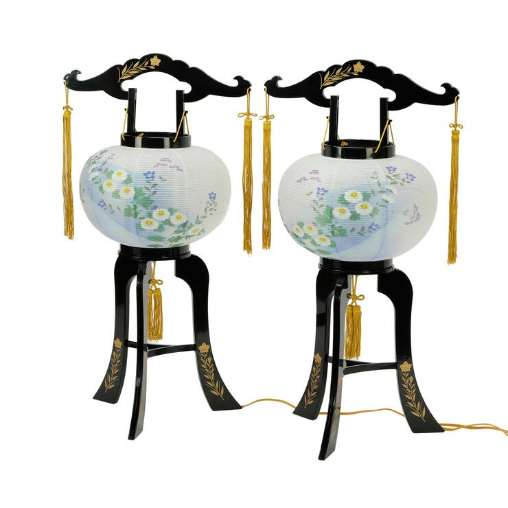 盆提灯 廻転灯 あかり10号桔梗蒔絵対絵入 左右対販売 8608-CS-602W 盆提灯 廻転灯 あかり10号桔梗蒔絵対絵入 左右対販売 8608-CS-602W