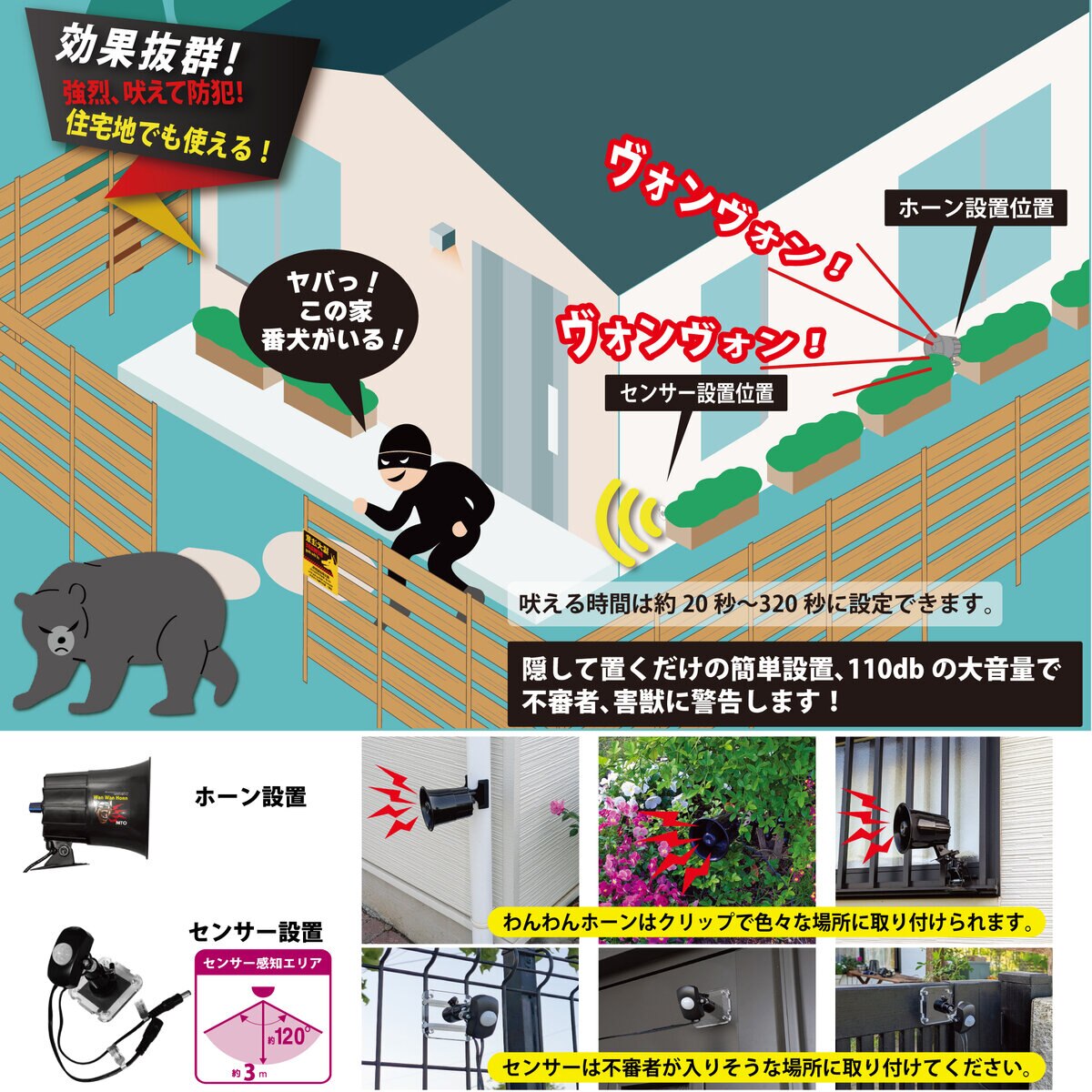 MTO 熊よけわんわんホーン夜間センサー付 ソーラー電源タイプ