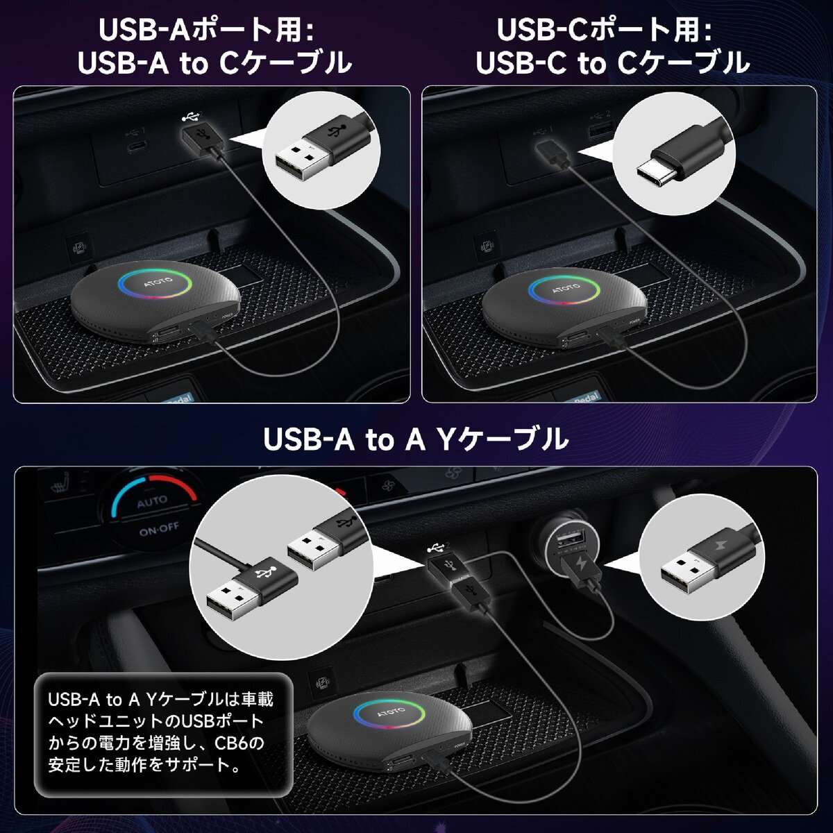 ATOTO AI Box 4G+64GB CarPlay/Android Autoアダプター CB6A-J-BK