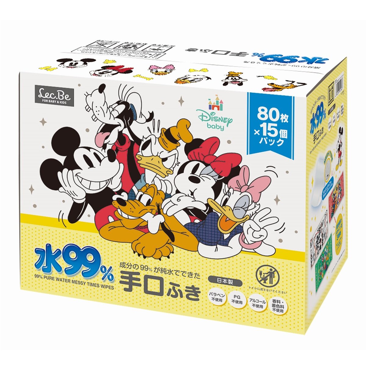 水99% 手口ふき / ミッキー＆フレンズ 80枚入ｘ15個 (1200枚)
