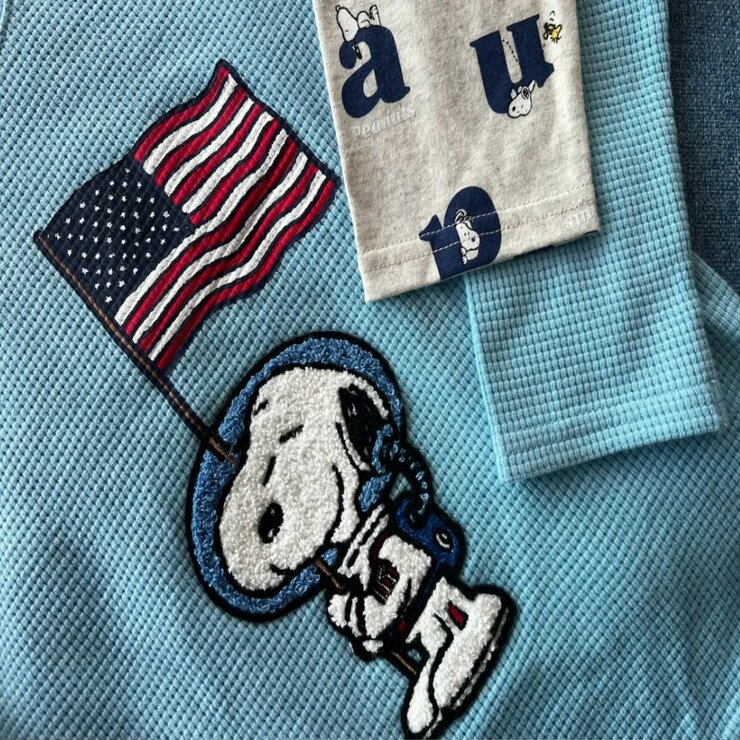 スヌーピー キッズ 長袖 2枚組 / ブルー x アルファベット 100cm