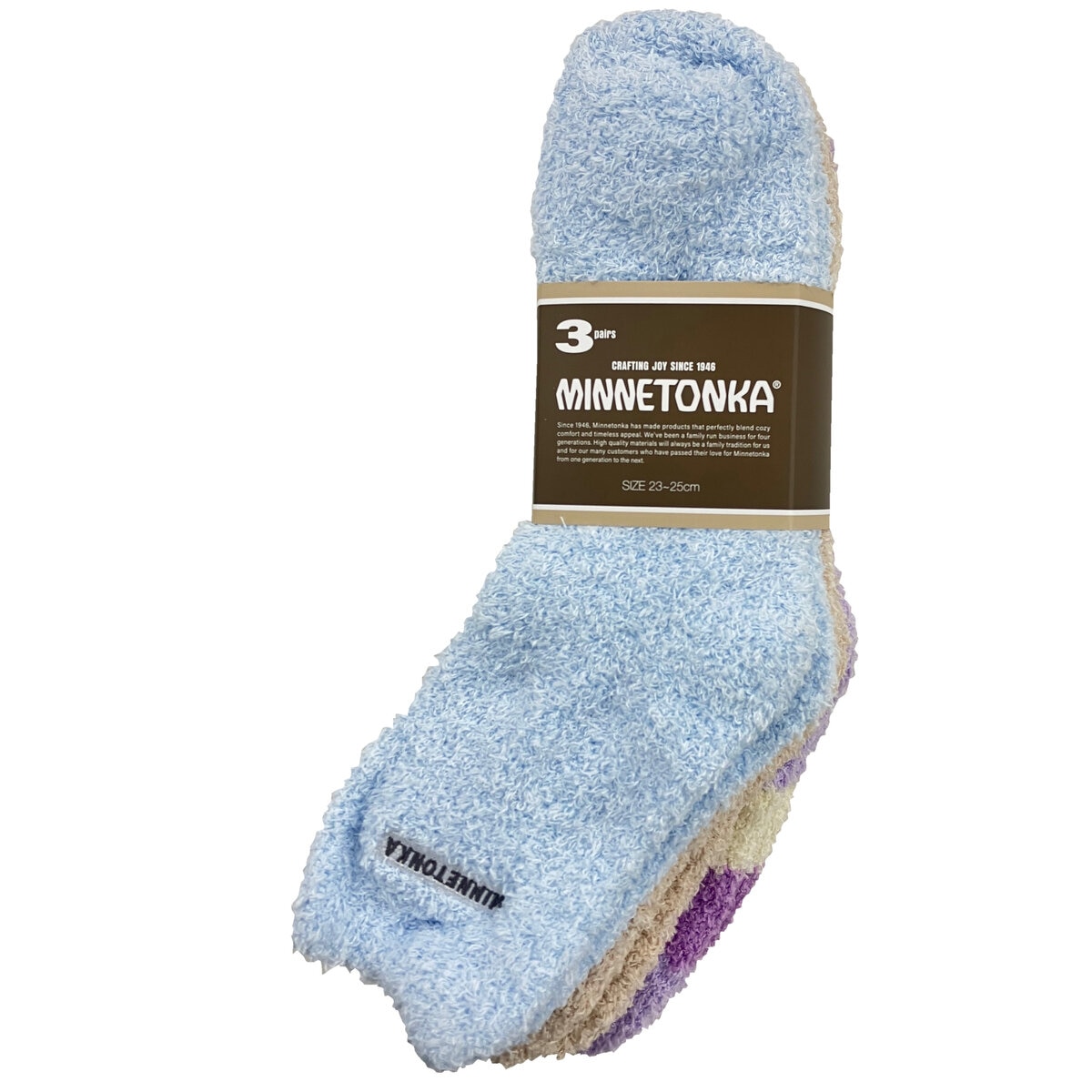 ミネトンカ ラウンジソックス 3足組 ブルー/ベージュ/パープルボーダー ミネトンカ ラウンジソックス 3足組 ブルー/ベージュ/パープルボーダー