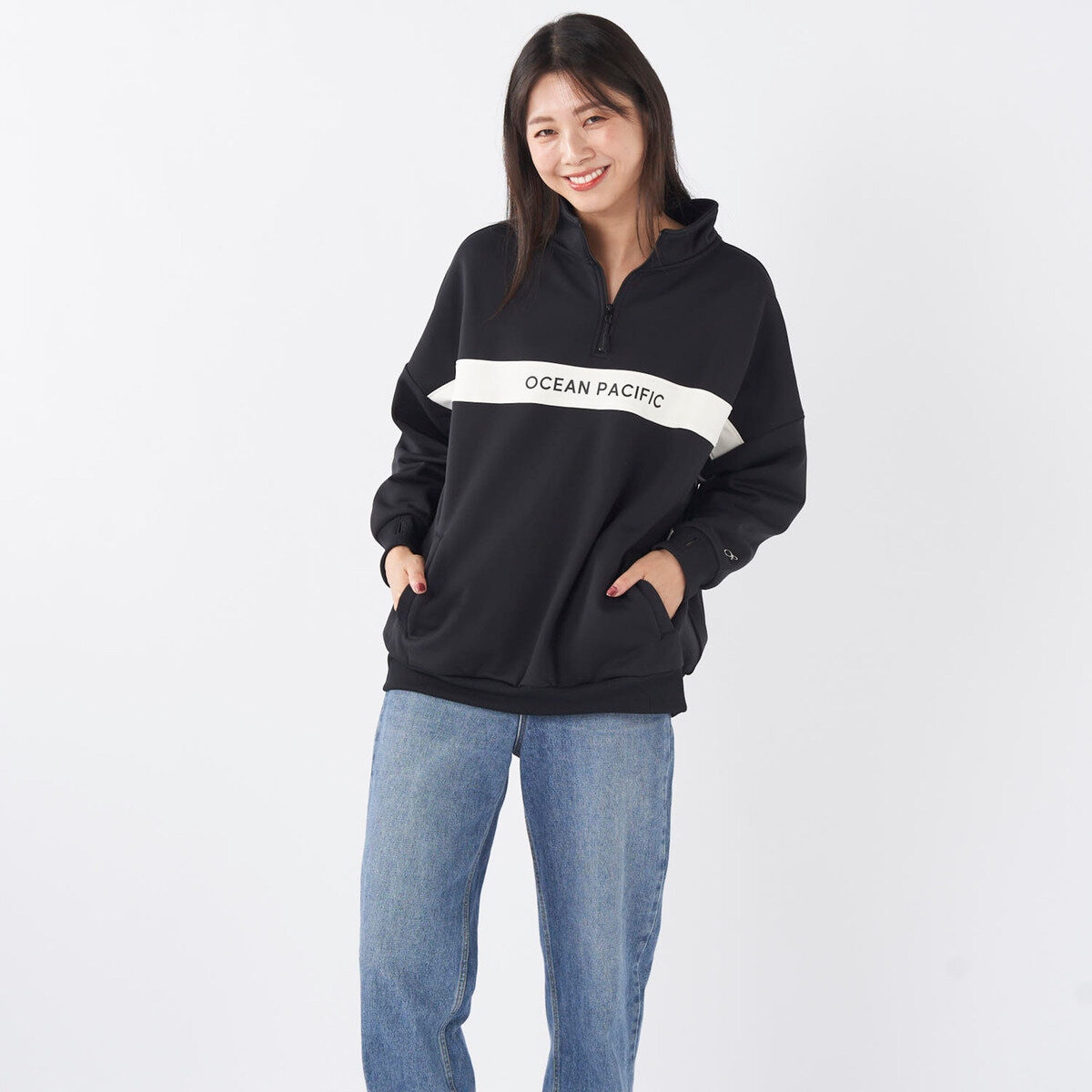 オーシャンパシフィック レディース ハーフジップ スウェットシャツ ブラック L