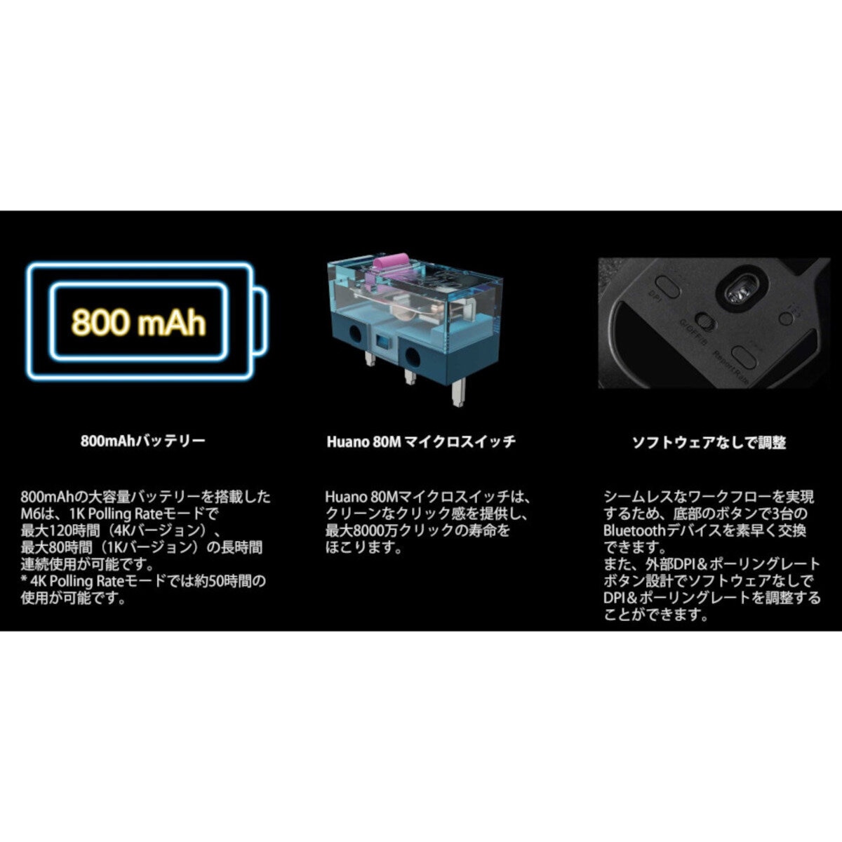 Keychron / M6 ワイヤレスマウス / ブラック / PixArt 3311(1Kポーリングレート) オール静音マイクロスイッチ