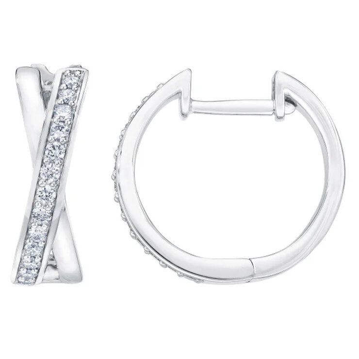 18K ホワイトゴールド 0.25カラット X フープ ピアス