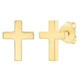 14K イエローゴールド クロス スタッドピアス