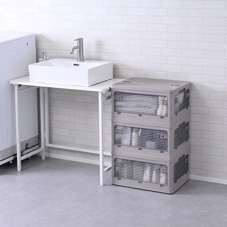 YAMAZEN コンテナフルオープンボックスM 3個組 グレージュ