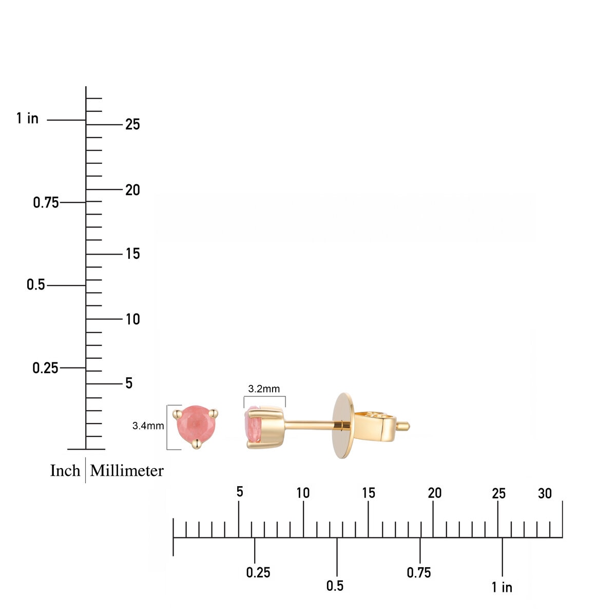 14K イエローゴールド ロードクロサイト スタッドピアス