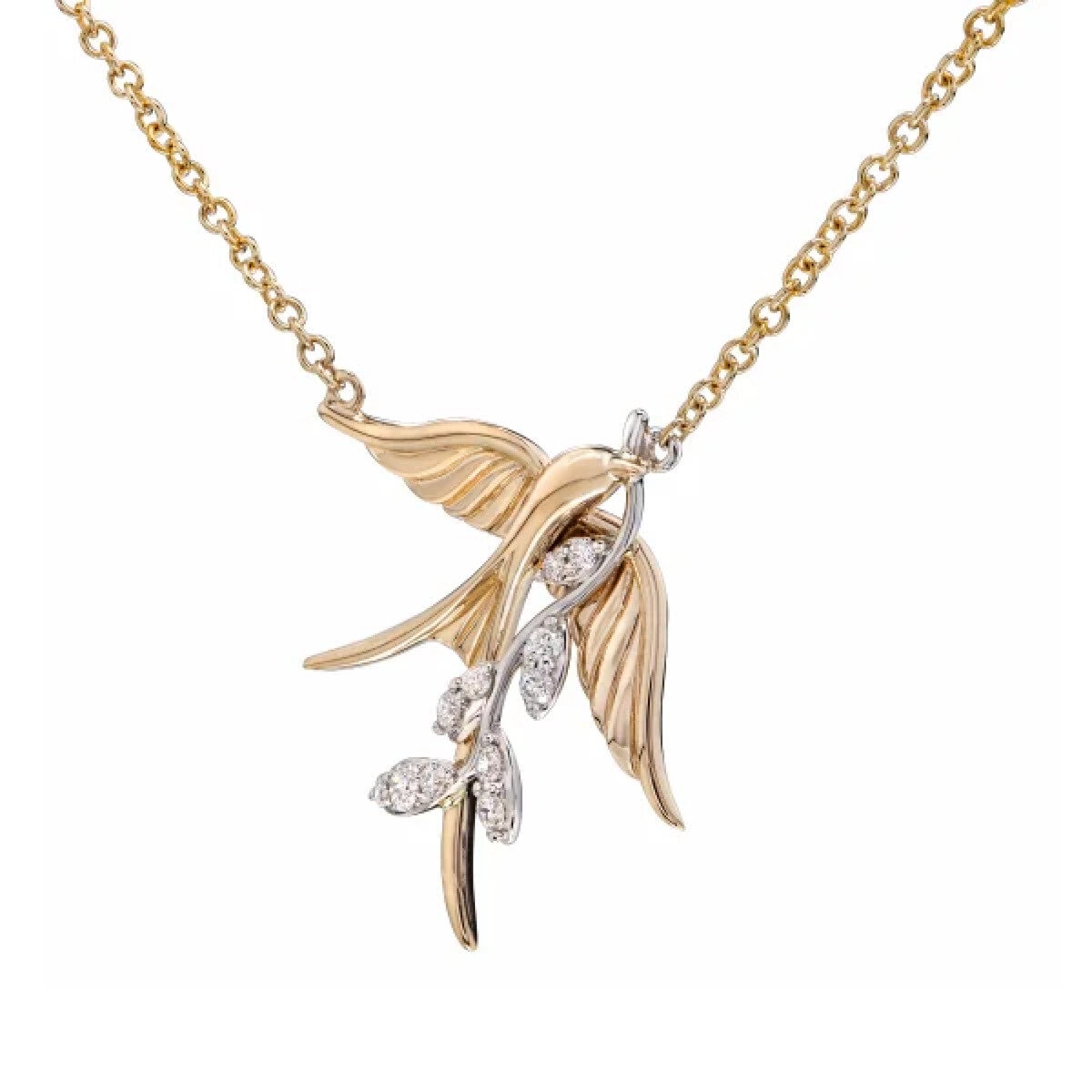 14K イエロー / ホワイトゴールド 0.19カラット ダイヤモンド ネックレス