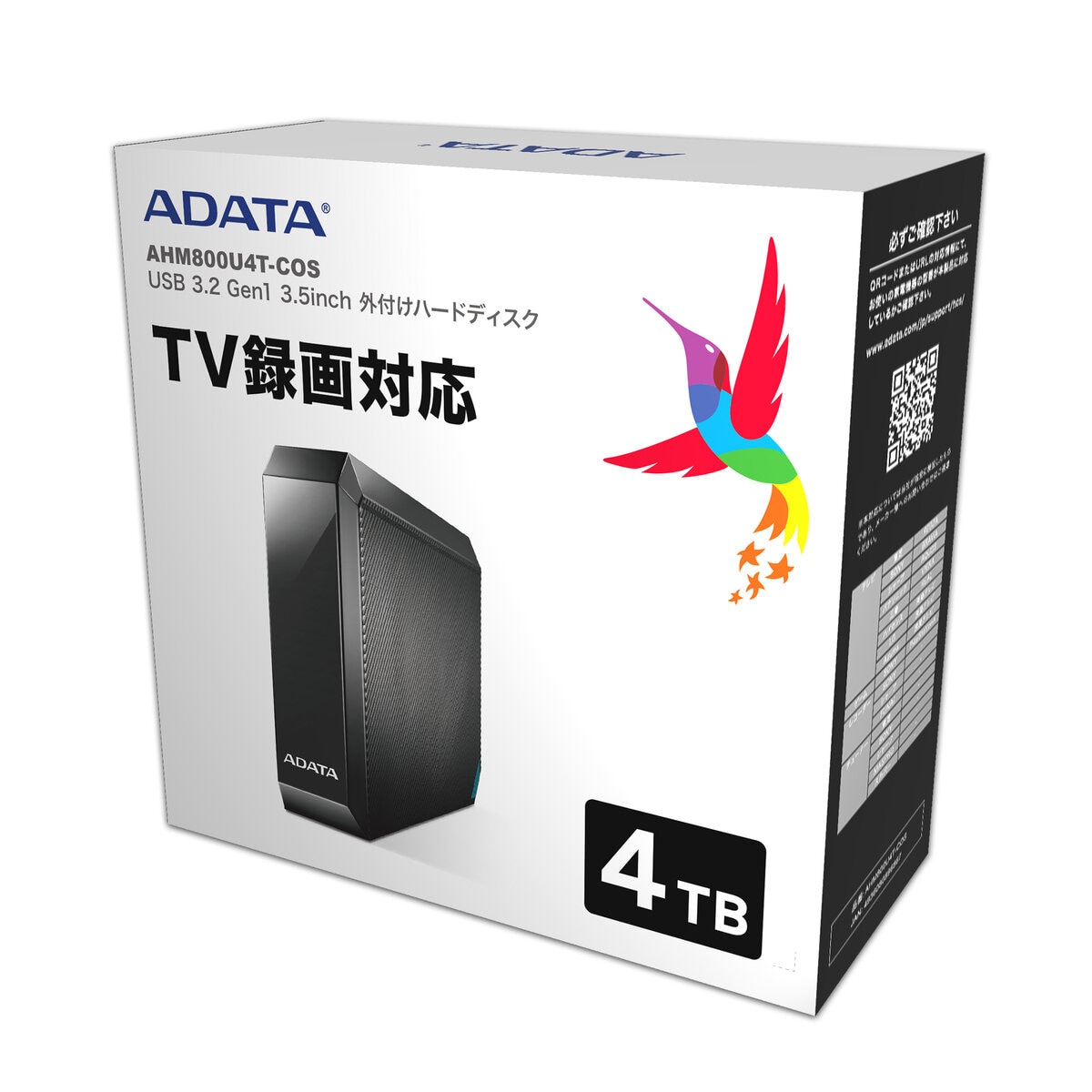 Adata 外付けハードディスク 4TB USB 3.2 AHM800U4T-COS