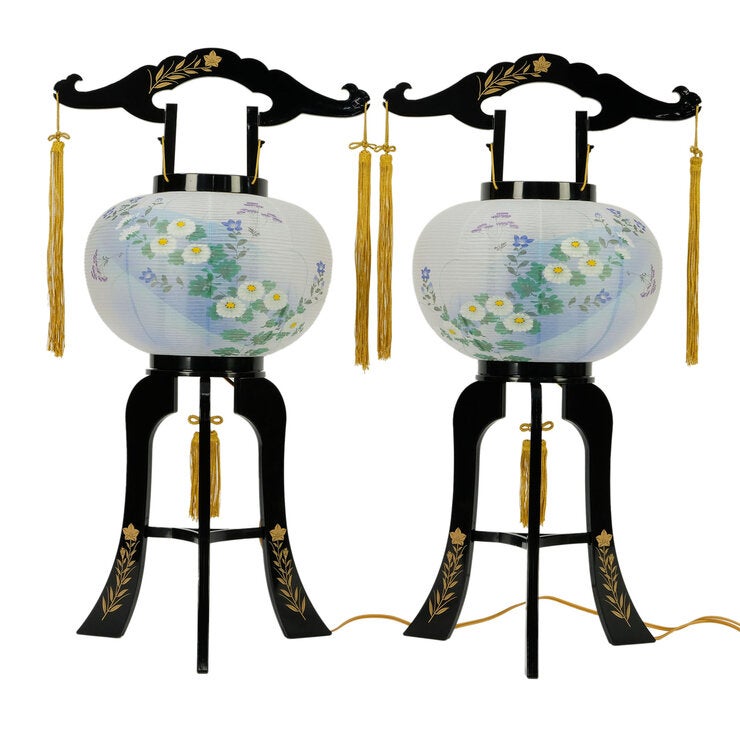 盆提灯 廻転灯 あかり10号桔梗蒔絵対絵入 左右対販売 8608-CS-602W 盆提灯 廻転灯 あかり10号桔梗蒔絵対絵入 左右対販売 8608-CS-602W