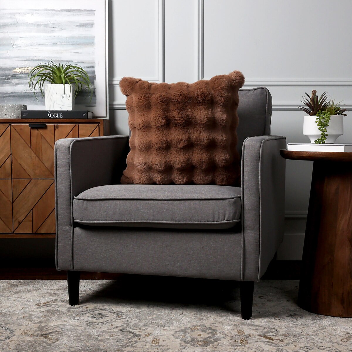 フェイクファークッション 50 x 50cm ナチュラル