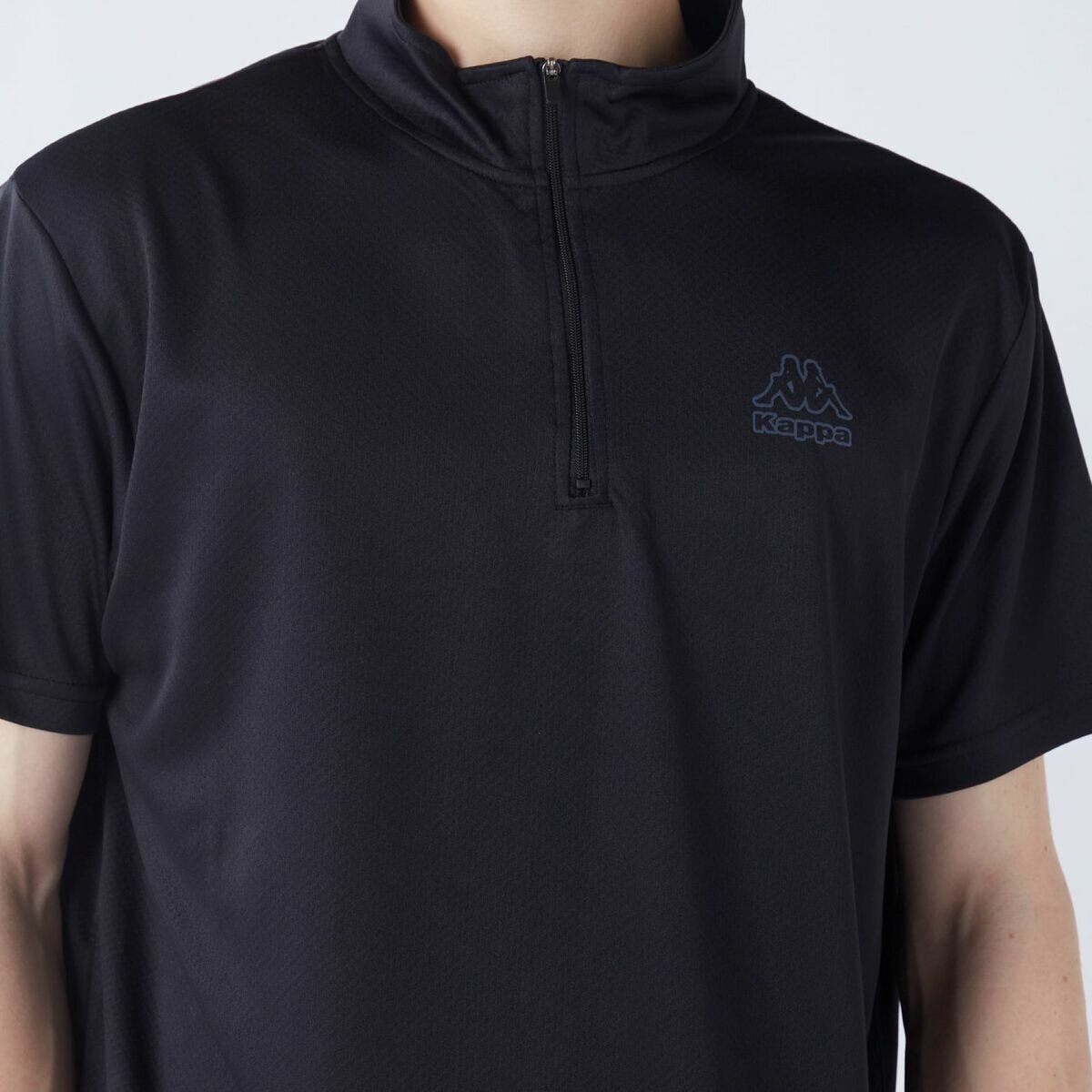 カッパ メンズ ハーフジップ 半袖 Tシャツ / ブラック / LL