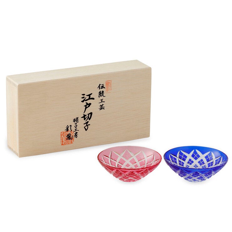 江戸切子 重ね矢来文様 平杯 ペア 江戸切子 重ね矢来文様 平杯 ペア