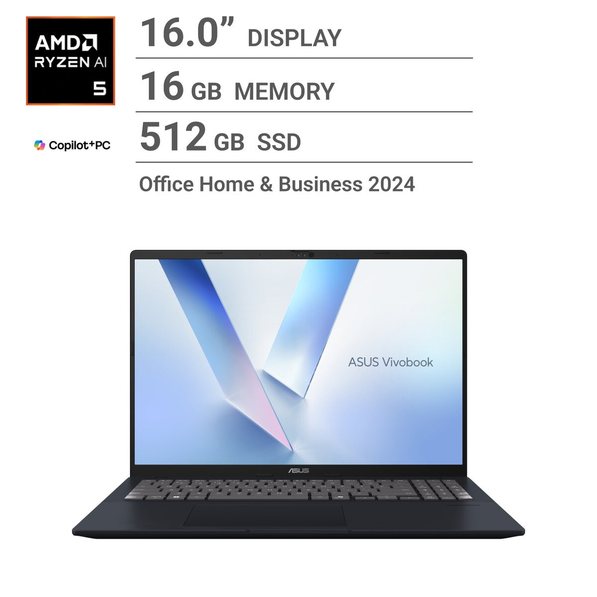 ASUS ノートPC/Vivoboook/16.0インチ/Copilot+PC/Ryzen AI 5 330/メモリ 16GB/SSD 512GB/クワイエットブルー/M1607KA-AI5COBU