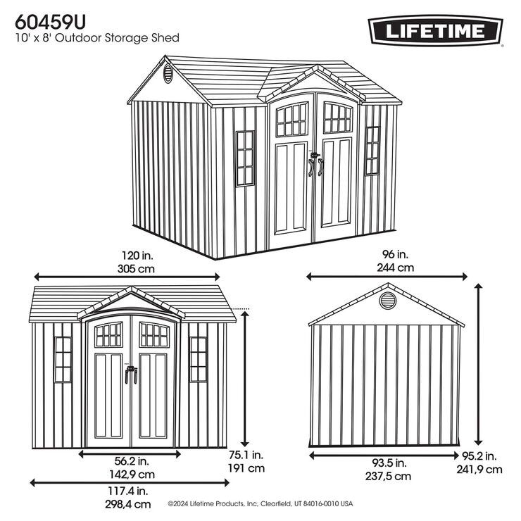 LIFETIME 10 x 8 フィート (3.0 x 2.4 m) 屋外用物置 60459A