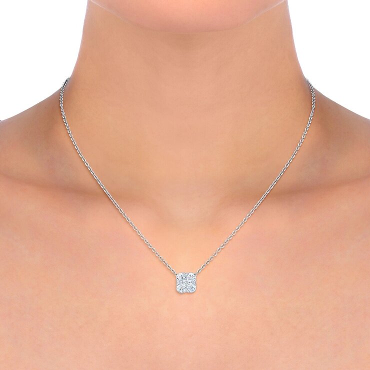 14K ホワイトゴールド 1.25カラット ダイヤモンド クローバー ネックレス