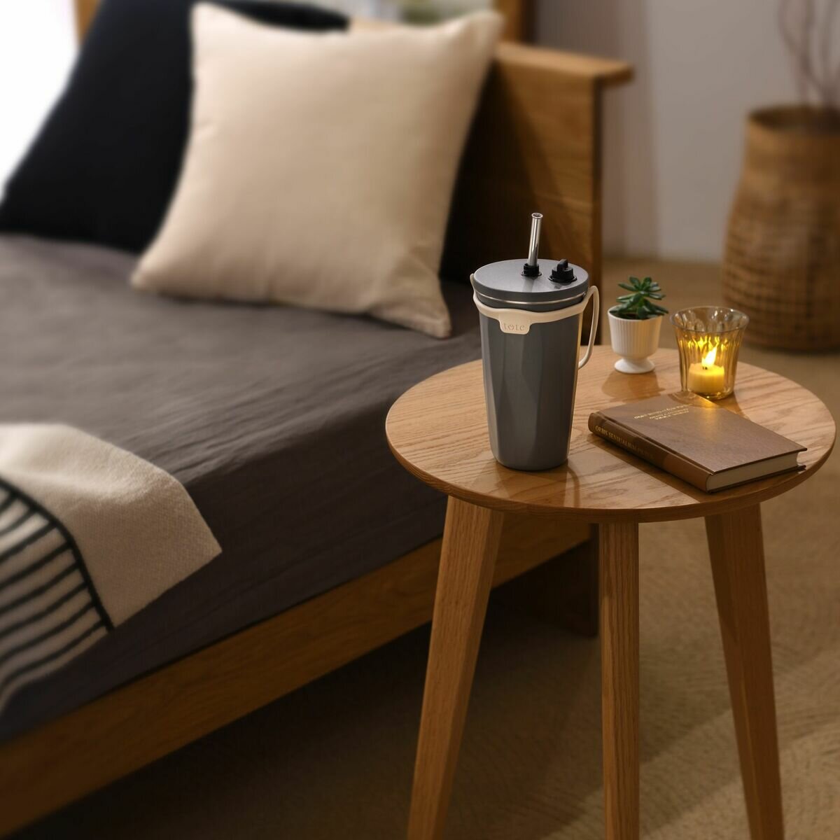 トート ストロー付 2 Way タンブラー 570ml 2本セット アイボリー&チャコールグレー